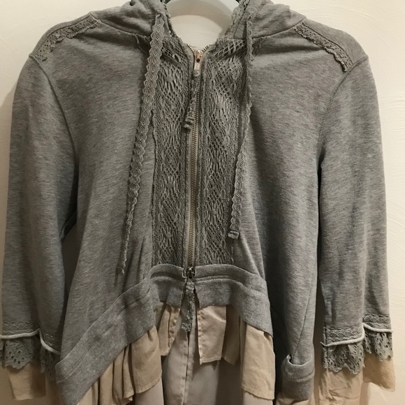 Grey Ruffle Zip-up Hoodie - Picture 5 of 6